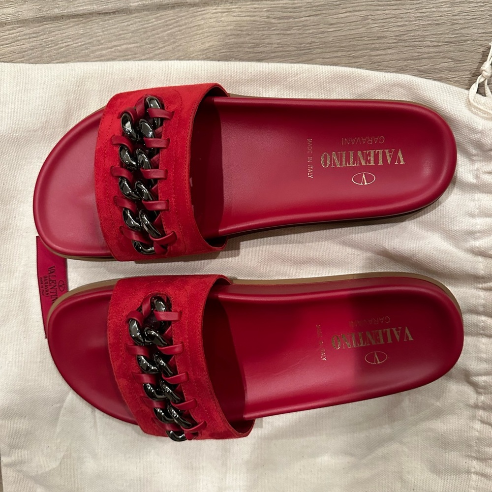 Valentino Red Suede Slides